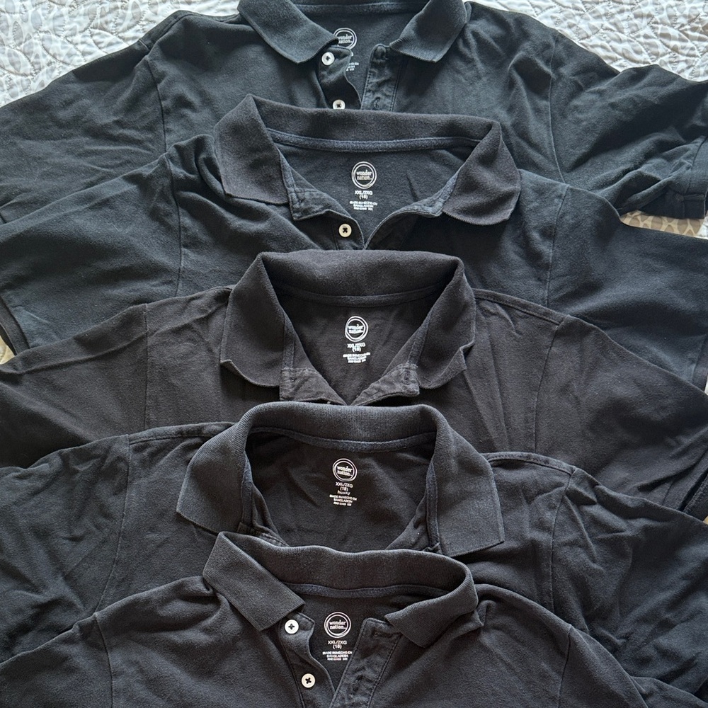 5 Wonder Nation 18 Husky Boys or Women’s Charcoal Polo Shirt. Sold together.